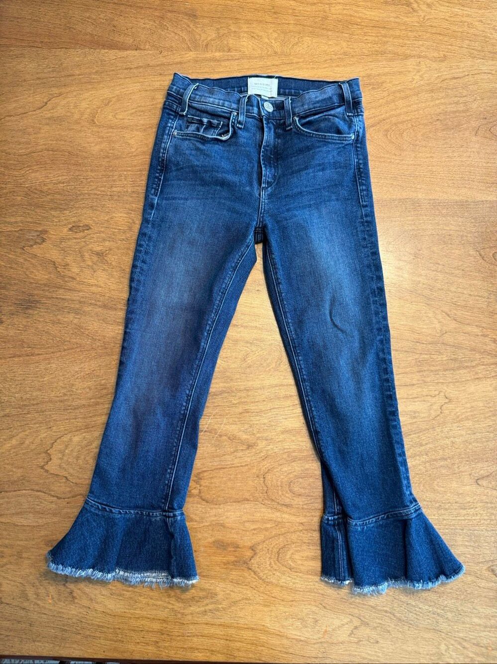 McGuire Women's Mid-Rise Ruffle Flared Hem Cotton Cropped Jeans Blue Size 27